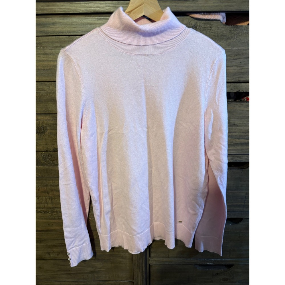 Chaps Womens Light Pink Turtleneck Sweater Gold Button Cuff Knit Top Size M - Picture 4 of 8